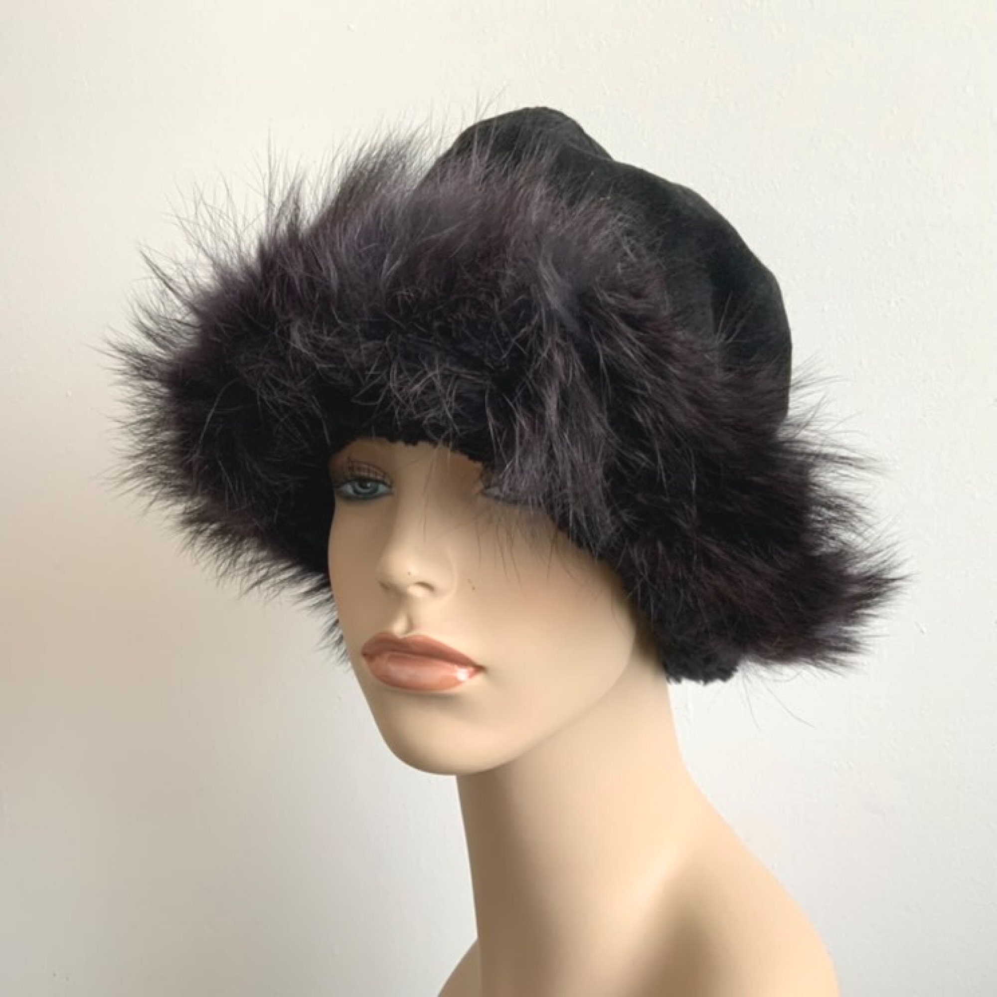 Vintage Faux Fur Black Hat Vintage Black Faux Fur Bucket Hat – The Thrifty Hippy main image 4