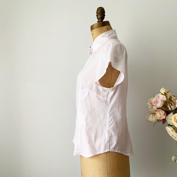 Vintage Pale Pink Short Sleeve Floral Applique Co… - image 5