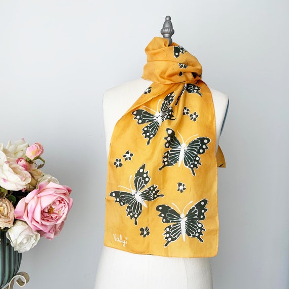 Vintage VALYI Yellow Rectangular Handpainted Silk… - image 1