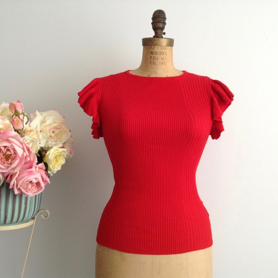 Vintage Red Elastane and Polyester Knitted Top, St