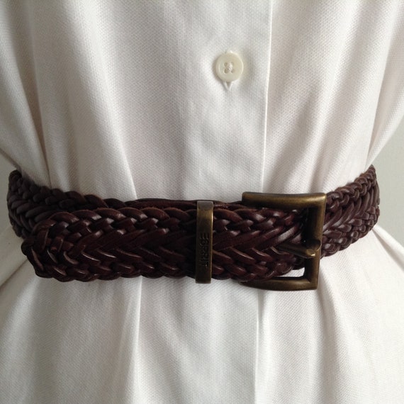 Vintage Brown Leather ESPRIT Belt, Brown Woven 199