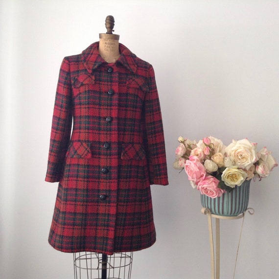 Vintage BROMLEIGH NEW YORK Red Wool Plaid Winter C