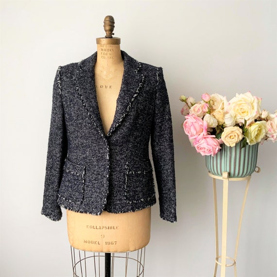 Vintage JONES NEW YORK Collection Black and Grey Speckles Tweed Jacket, Notched Lapel Jacket, Classic Jacket, Elegant Cold Weather Jacket