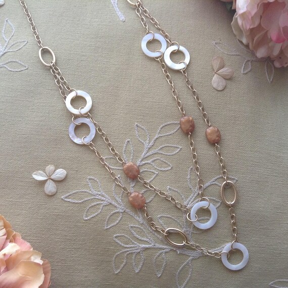 Vintage Gold Chain Necklace, Two Strand Necklace, Cable Chain