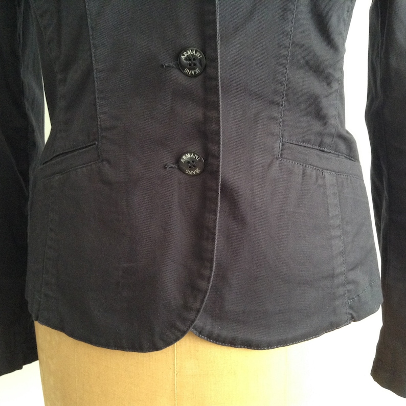 Sporty Classic Blazer Vintage Armany Jeans Dark Blue Cotton Single Breasted 3 Buttons Notch Lapel Straight Black Women/'s Casual Jacket