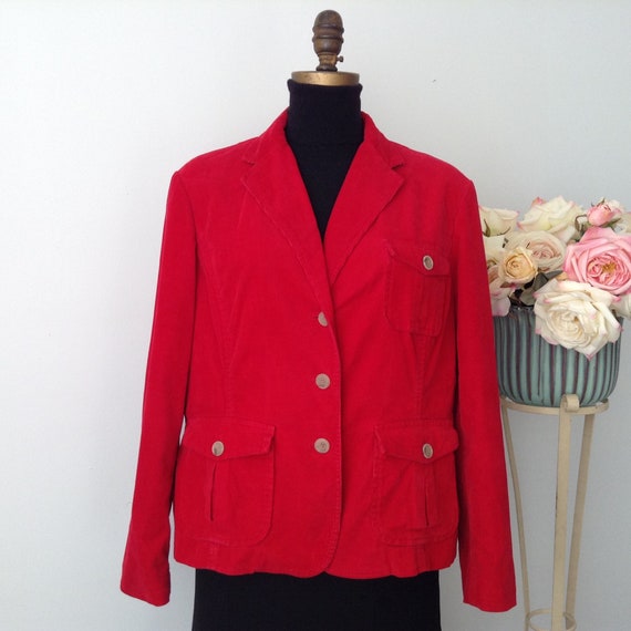 Vintage LANDS' END Red Corduroy Jacket, Velvet Jac