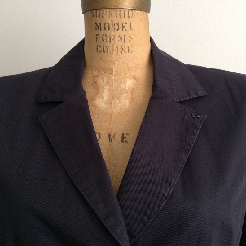 Sporty Classic Blazer Vintage Armany Jeans Dark Blue Cotton Single Breasted 3 Buttons Notch Lapel Straight Black Women/'s Casual Jacket