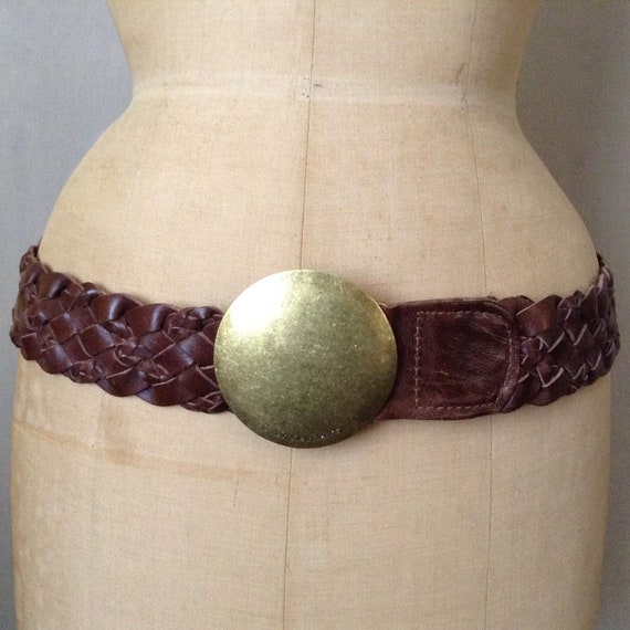 Vintage Calvin Klein Large Woven Brown Leather Belt Gold Buckle Belt Round Buckle Belt Elegant Belt Large Belt Gift Idea Etsy Canada