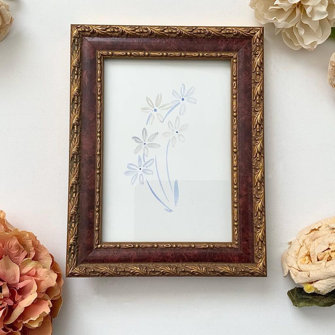 Vintage Red and Gold 5x7 Rectangular Botanical Picture Wood Frame ...