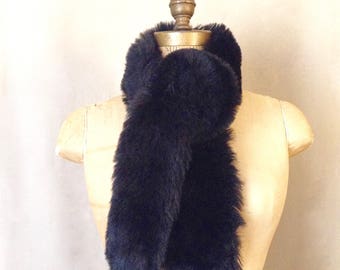 Black Vintage Faux Fur Winter Scarf, Elegant Faux Fur Scarf, Stylish Winter Scarf