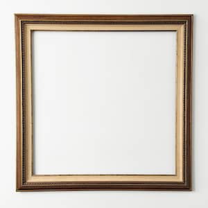 May include: A square, ornate picture frame with a dark brown finish and gold accents. The frame has a detailed, textured design around the edges and a cream-coloured interior. The frame is empty, ready for a photo or artwork.