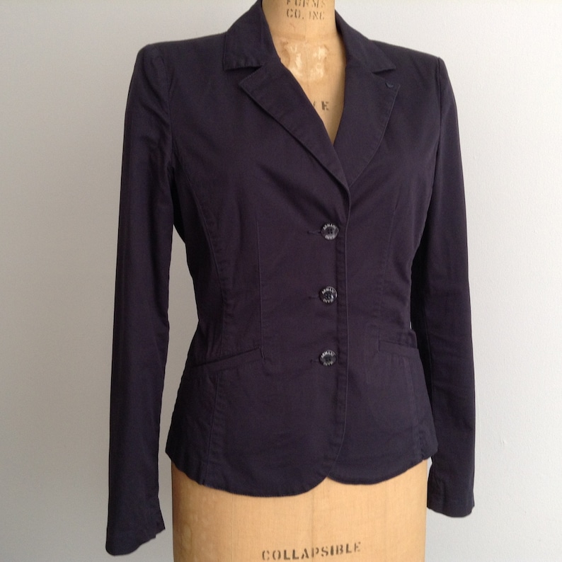 Sporty Classic Blazer Vintage Armany Jeans Dark Blue Cotton Single Breasted 3 Buttons Notch Lapel Straight Black Women/'s Casual Jacket