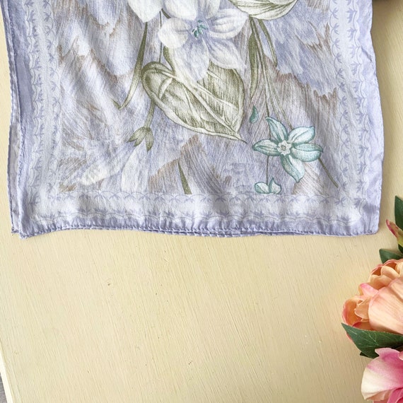 Vintage Purple Rectangular Floral Silk Scarf,  El… - image 5