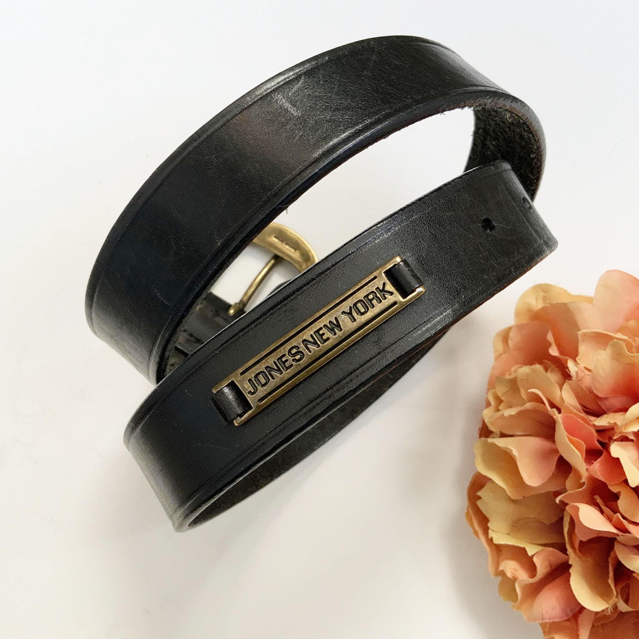 Vintage JONES NEW YORK Black Leather Unisex Belt With Solid  display picture 2