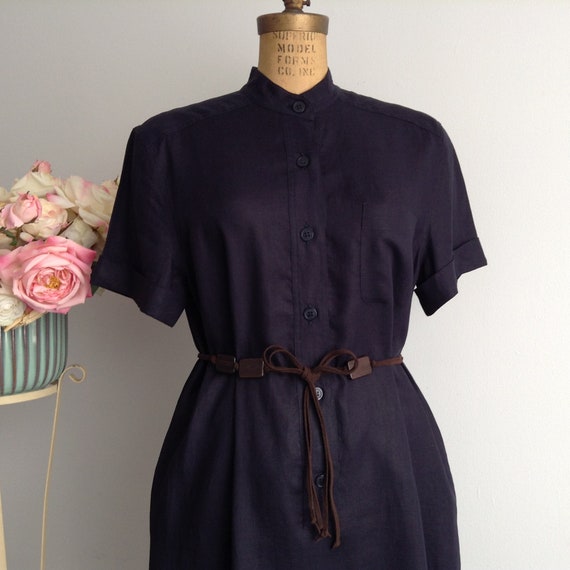 Vintage MAXMARA Weekend Navy Blue Linen Shirt Dres