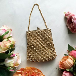 Vintage MODEL Small Gold Tone Beaded Evening Bag