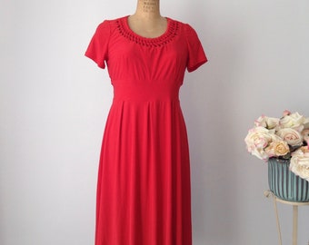 Vintage Julian Taylor Red Fit and Flare Dress, Short Sleeve Dress, Spandex Dress, Versatile Dress, Size 8  Dress, Elegant Summer Dress