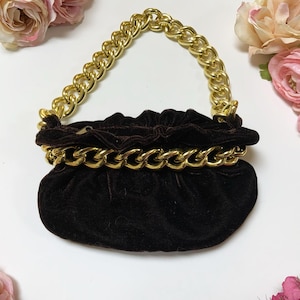 Petit sac de soirée à fermeture éclair BUFFALO by David Bitton vintage en velours marron et doré, pochette élégante