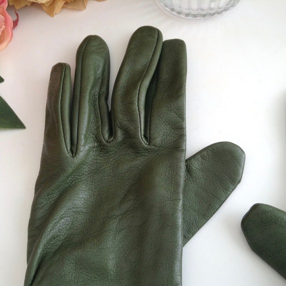 Vintage Alexandra Bartlett Green Leather Gloves w… - image 4