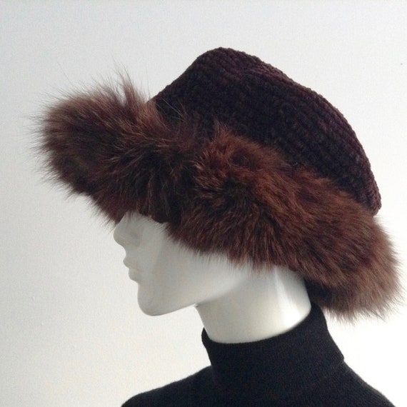 Vintage FERSTEN Purple Acrylic and Fur Winter Hat… - image 1