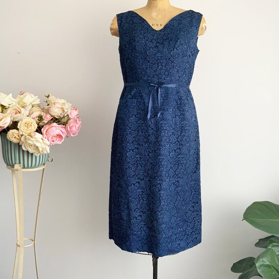 Vintage Navy Blue 1950s Tailored Sleeveless Lace Sheath Dress Classy Cocktail Dress Elegant Formal Dress Etsy Canada