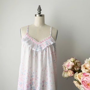 Vintage Spaghetti Straps White Floral Long Cotton Blend Nightgown, Sleeveless Nightgown, Romantic Nightgown, Summer Nightgown