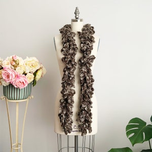 Vintage Acrylic Faux Fur Grey Loops Winter Scarf,  Elegant Versatile Cold Weather Scarf, Whimsical Winter Scarf