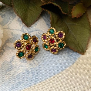 Vintage SWAROVSKI Round Multicolor Crystal Earrings, Swan Labeled Earrings, Stud Earrings, Classy Earrings, Formal Earrings, Gift Idea