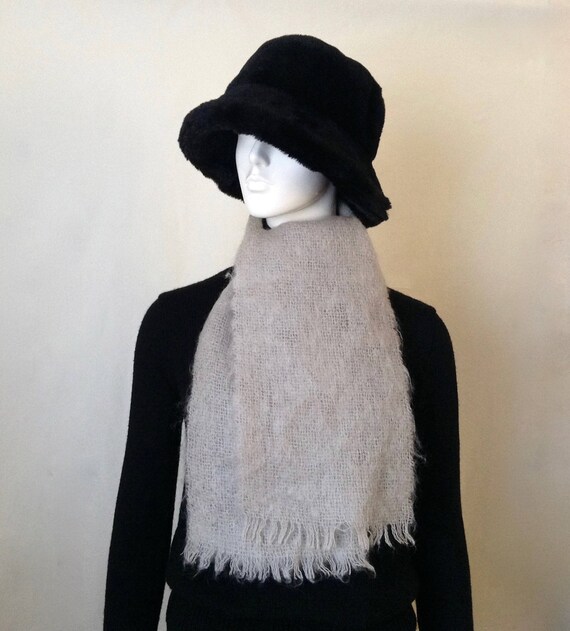 Vintage Grey Mohair Rectangular Winter Scarf, Eleg