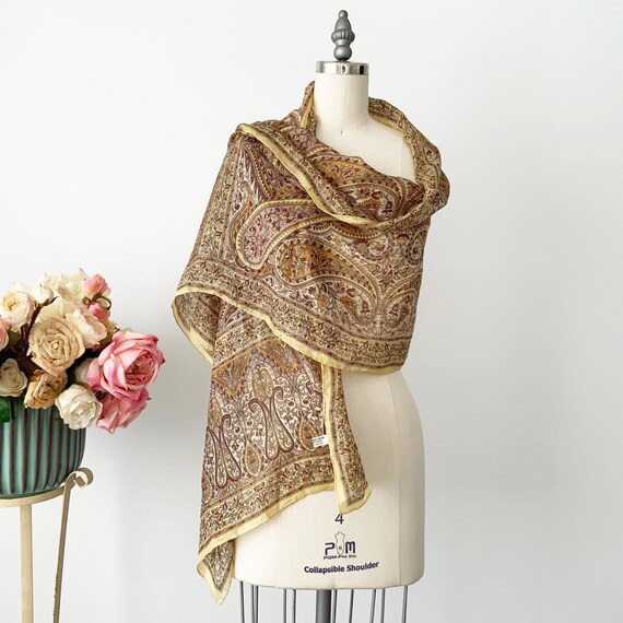 Vintage Large Rectangular Beige Brown Mustard and… - image 2