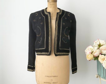 Vintage  Black and Gold  Embroidery Knitted Cardigan, Formal Cardigan, Classy Cardigan