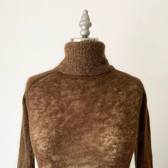 Vintage Knitted Brown Wool Pullover Sweater with … - image 3