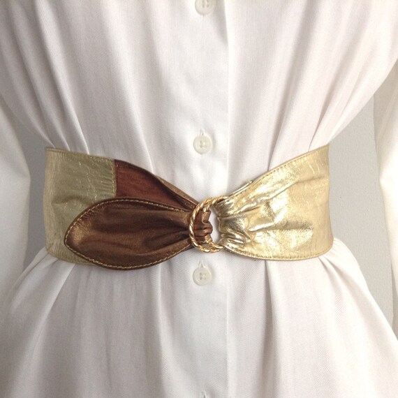 Vintage HOLT RENFREW Wide Gold Leather Belt, 1980