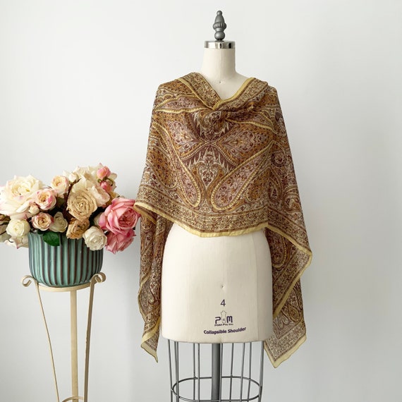 Vintage Large Rectangular Beige Brown Mustard and… - image 1