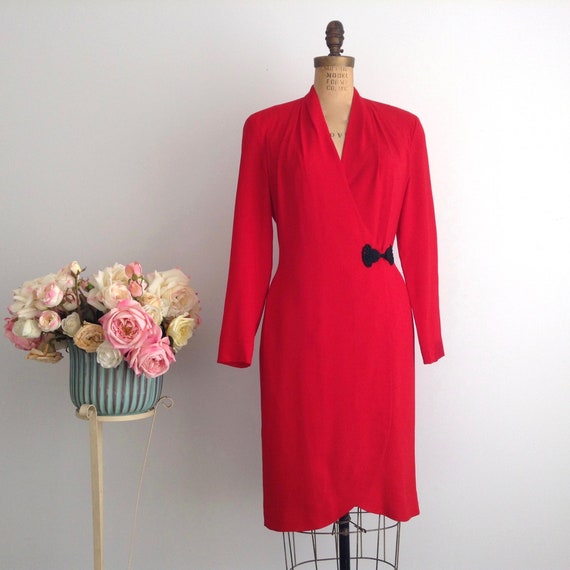 Vintage SARA EDWARDS Bichon Red Formal Dress,  Lo… - image 1