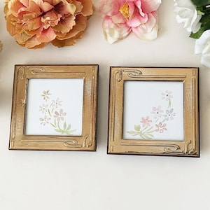 Vintage 1960s Art Deco Style Small Square Gold Metal Easel Picture Frame Set, Made in Italy