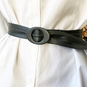 Vintage Grey Leather Belt with Ovale Leather Buckle, Versatile Belt, Minimalist Belt