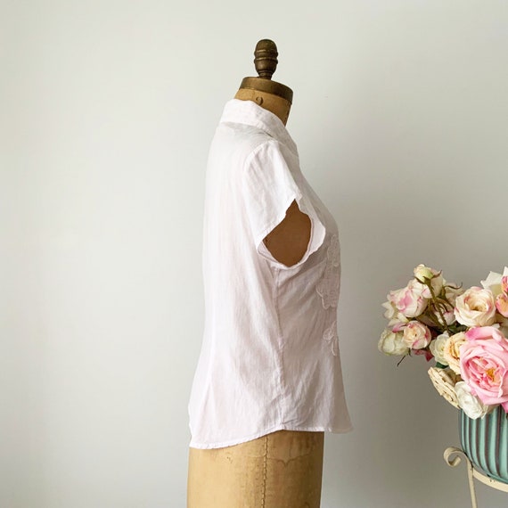 Vintage Pale Pink Short Sleeve Floral Applique Co… - image 3