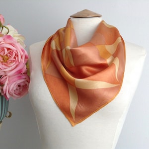 Vintage Orange and Yellow Geometric Square Polyester Scarf, 1970s Scarf , Elegant Scarf