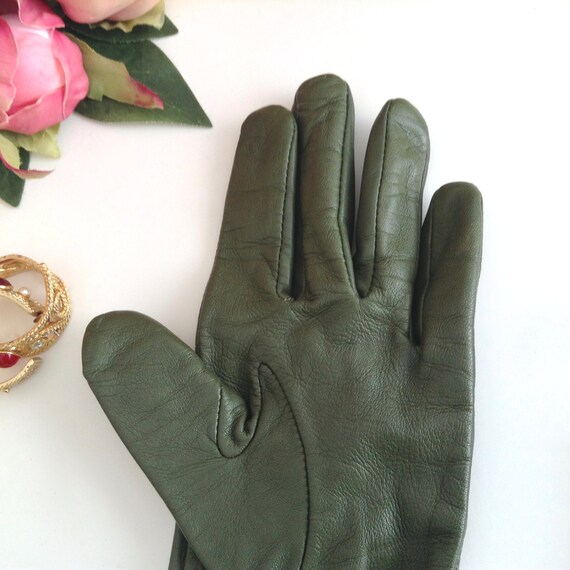 Vintage Alexandra Bartlett Green Leather Gloves w… - image 5