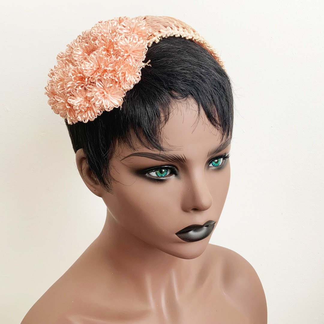 Vintage Peach Nylon Ribbon Half Formal Hat, Headband Hat, Bandeau Hat, Elegant Half Hat Etsy