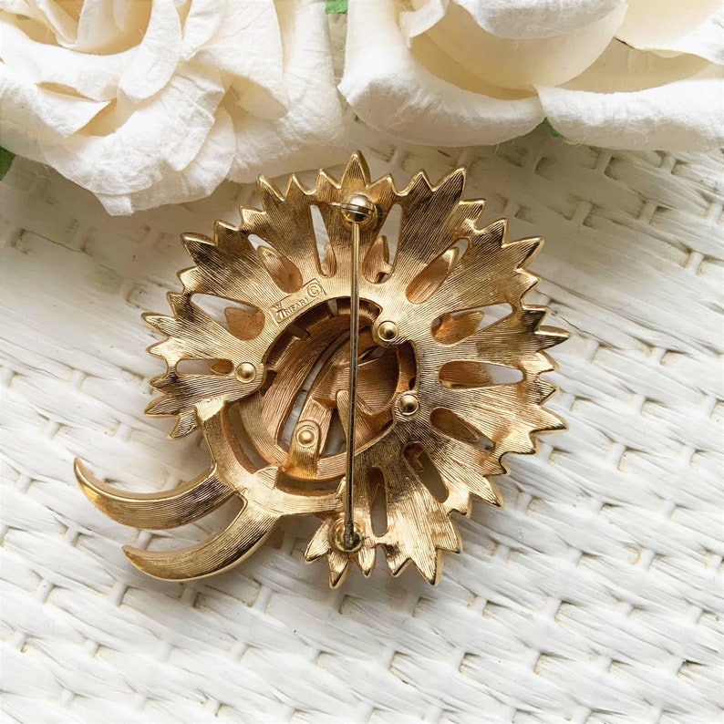 Elegant Brooch Gift Idea Vintage TRIFARI Floral Textured Gold Tone Brooch Classy Brooch