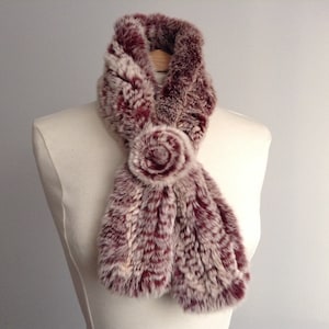 Vintage Burgundy and White Rabbit Fur Winter Neck Scarf, Classy Fur Scarf, Elegant Winter Scarf, Trendy Scarf, Two Tone Scarf, Gift Idea