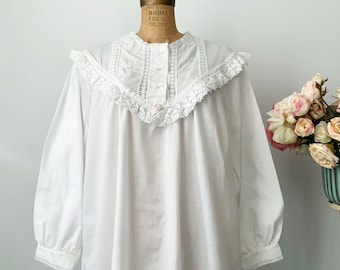 Vintage LA LINGERIE Semi Shimmery White Long Cotton Blend Victorian Style Nightgown