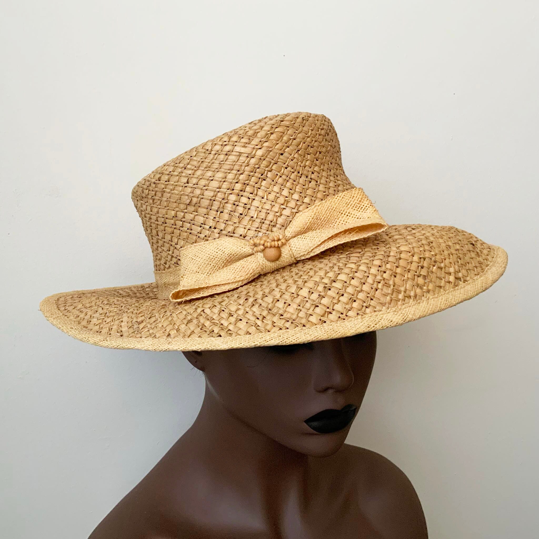 Vintage Liz Claiborne Straw Fedora Hat with Tan Ribbon Trim & Band Liz Claiborne Women main image 4