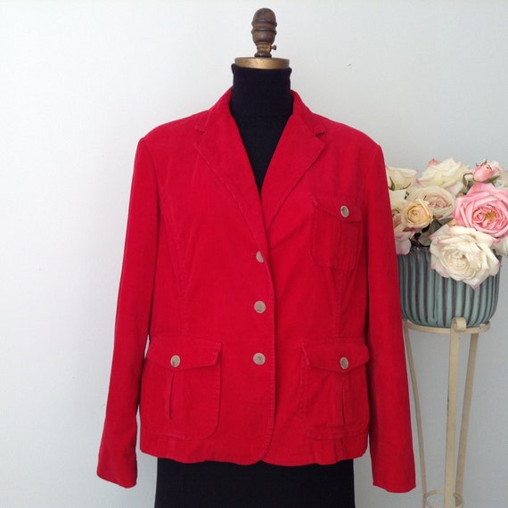 Vintage LANDS' END Red Corduroy Jacket, Velvet Ja… - image 1