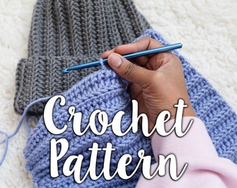 CROCHET PDF PATTERN - The Slouchy Ribbed Beanie (Intermediate) Baby to Adult Sizes // Knit Style Crochet Fold Over Winter Hat Pattern