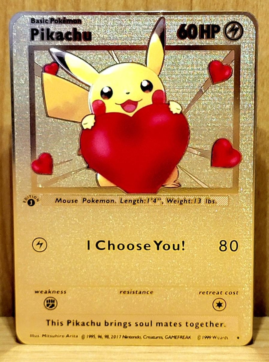 Pikachu I Choose You Heart Gold Metal Pikachu Pokemon Card Etsy