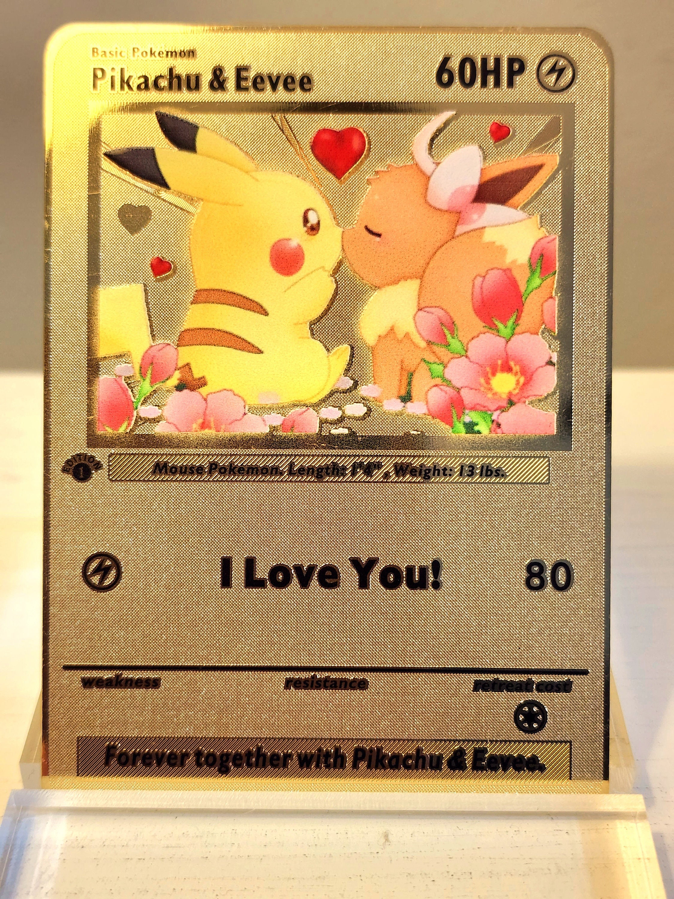 Pikachu and Eevee I Love You Heart Gold Metal Pokemon Card - Etsy Sweden