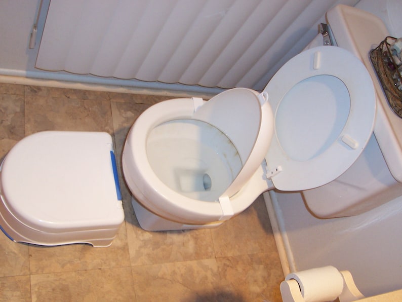 Potty training-boys training urinal-gives them the confidence they need in their aim-plastic shield clips on the toilet rim-funnels it down image 3